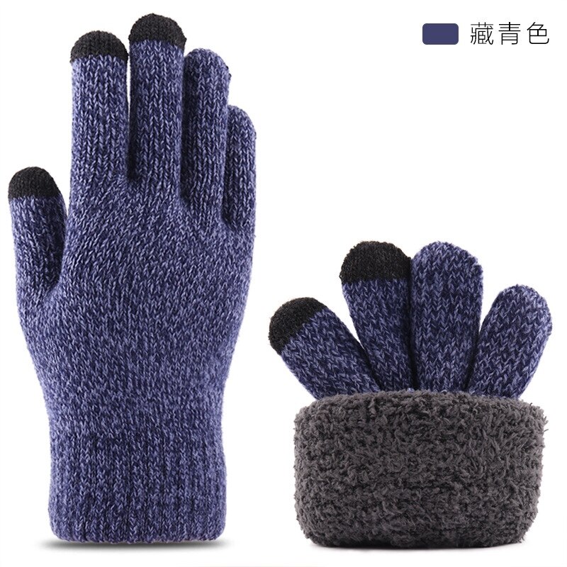 knitted warm touch screen gloves for men's autumn and winter thickened woolen gloves