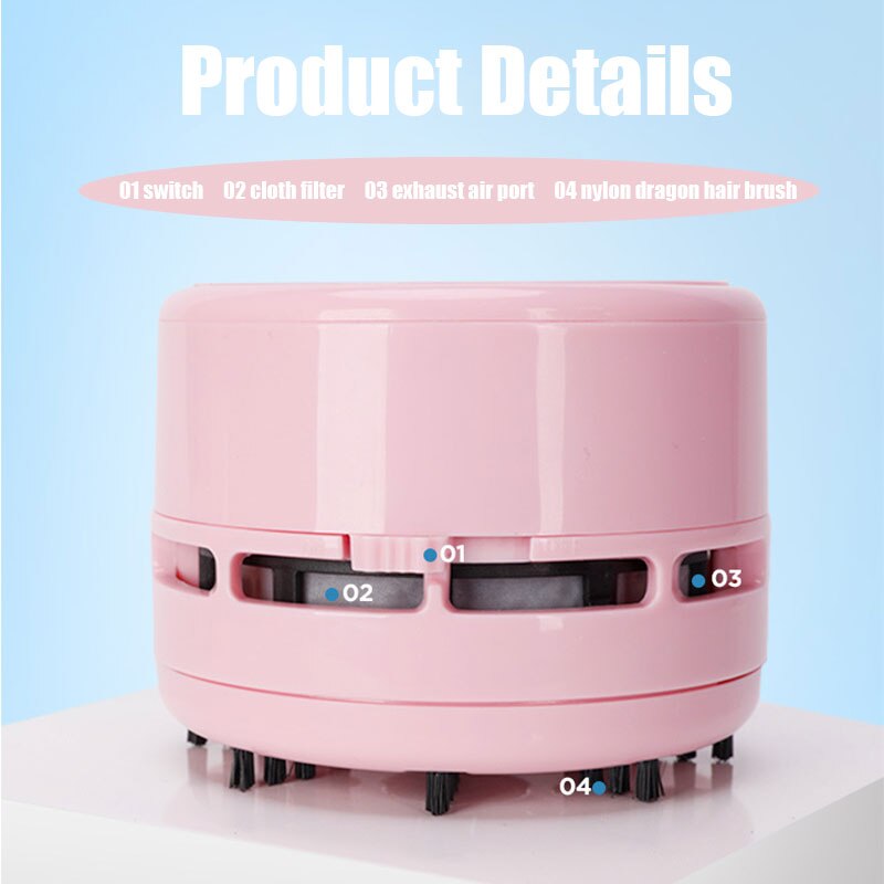 Mini Vacuum Cleaner for Car in Pink Collecter Aspirator Sweeper Cute Mini Cleaner Wireless Corner Desk Table Dust Cleaner