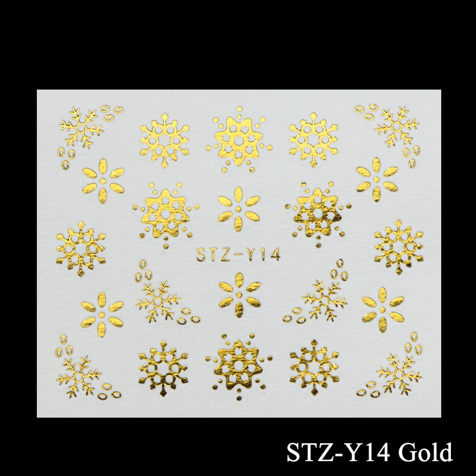 1Pc Goud Zilver Kerst Sneeuwvlok Nagellak Stickers Winter Nail Art Decals Water Transfer Manicure Accesoires CHSTZ-YA-2: STZ-Y14 Gold