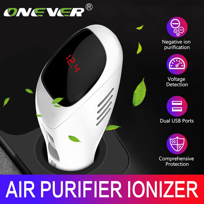 Onever 12-24V Air Purifier Fresh Air Anion Car Air Purifier Air Cleaner best for Car Home Office With 5V3.1A USB Charger