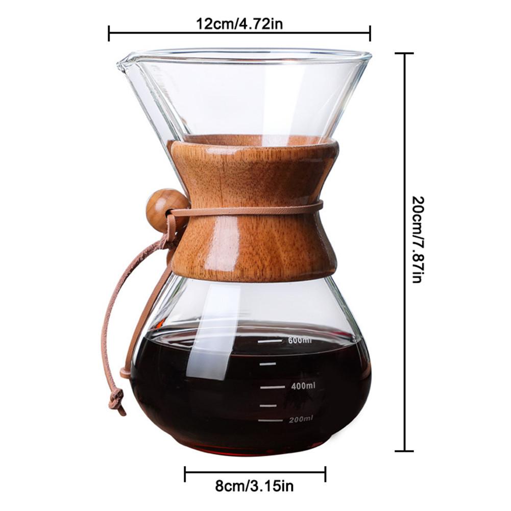 Pour Over Coffee Maker Glass Carafe And Reusable Stainless Steel Permanent Filter Manual Coffee Dripper With Wooden Sleeve