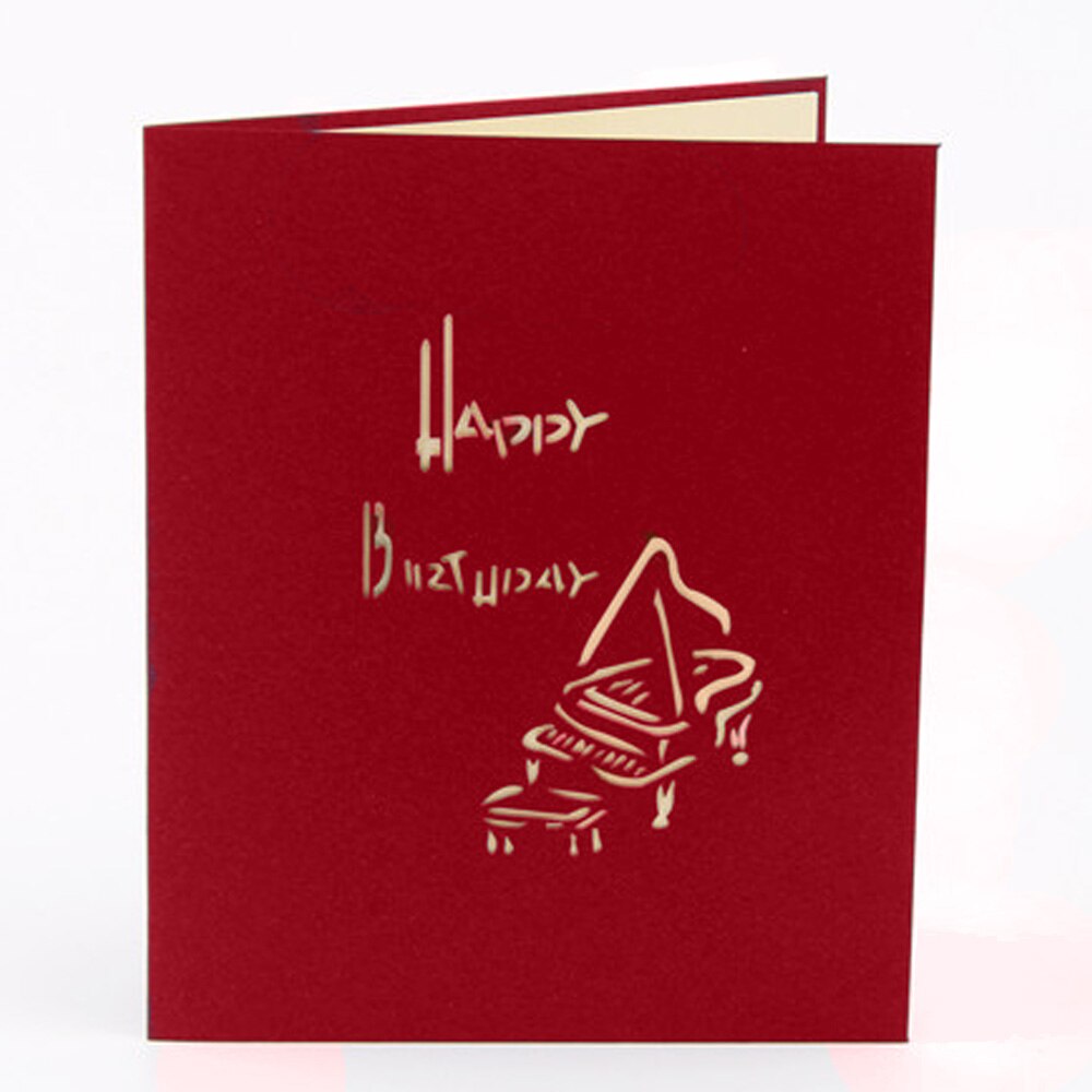 2 pièces rouge 3D Up carte de voeux musique Piano motif papier sculpture carte de voeux romantique noël anniversaire Aniversary cartes
