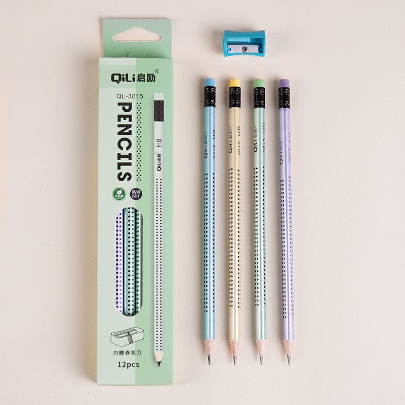 12pcs/box Wood Pencils Triangle Correction Grip Learn Pencil Elementary School HB Pen Writing Drawing Pencil Set