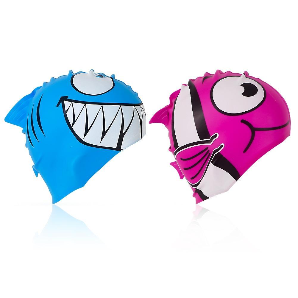 Bonnet de bain en tissu imperméable, 2 pièces, en Silicone, pour sport, piscine, requin, haute élasticité, Flexible, Durable, pour enfants