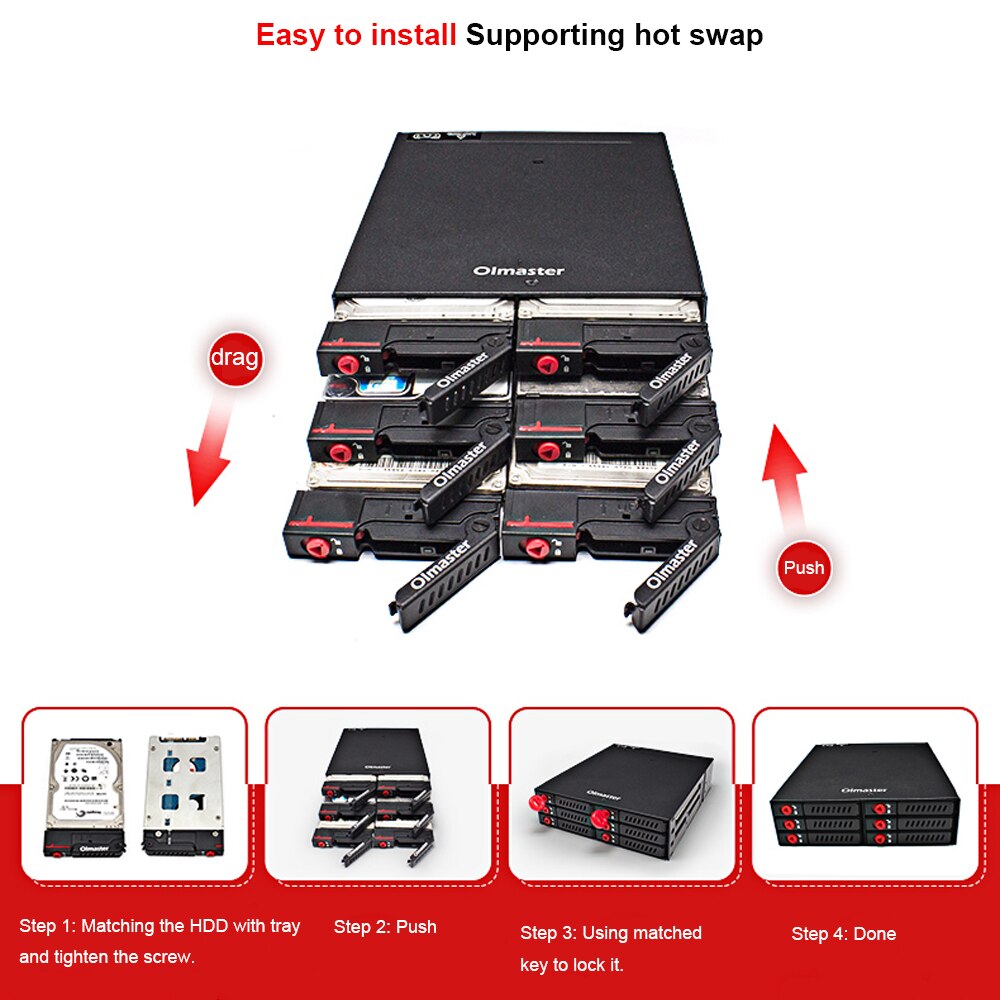 OImaster 6 Bays Mobile Backplane Support 2.5'' SATA HDD SSD Hard Drive with Cooling Fan Locker 6Gbps for PC 5.25’’ Drive Bay