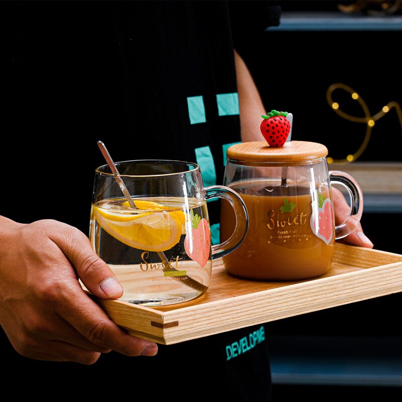 Cute Pastoral Style Glass Cups with Milk Breakfast Mug Office Flower Tea Cup Cold Drink Juice Mug