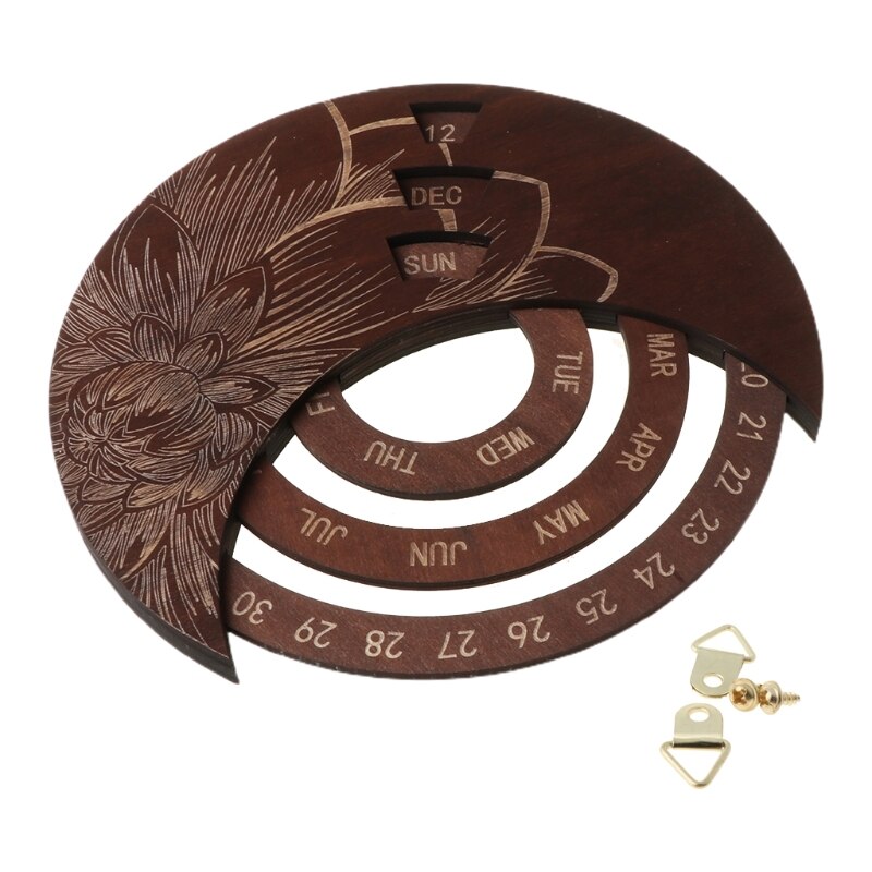 Wooden Moon Perpetual Calendar DIY Adjustable Family Birthday Reminder Sign Board Wall Hanging Crafts for Home Office School