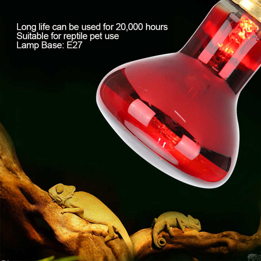 Bombilla de luz infrarroja para reptiles, luz roja E27 R63 de baja potencia para animales y mascotas, lámpara de calefacción para tortugas, pollos, serpientes