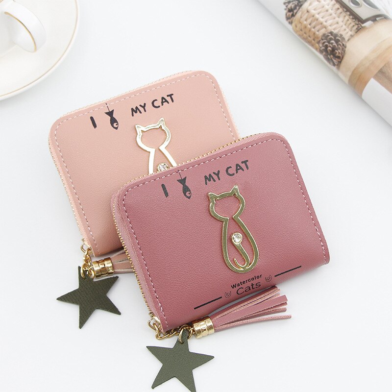 Portemonnee dames mini kwastjes portemonnee dames mini portemonnees koreaanse studenten mooie metalen katten portemonnee dames kleine portemonnees