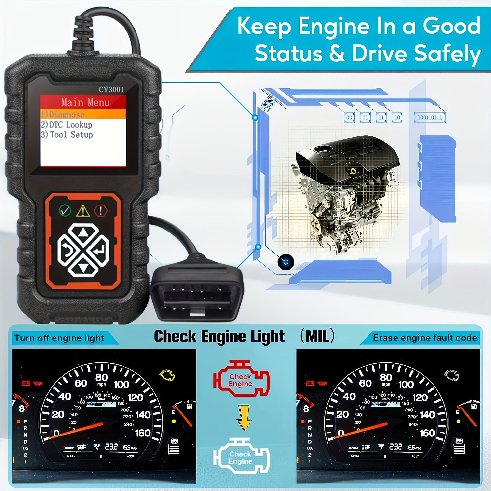 OBDII Scanner Car Diagnostic Tool 3001 OBD2 Scanner, Engine Fault Code Reader Mode CAN Diagnostic Scan Tool for Obd2 Scanne