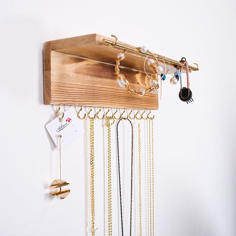 Organizador para presentación de joyas, gancho de madera montado en la pared, soporte para collar y pendientes