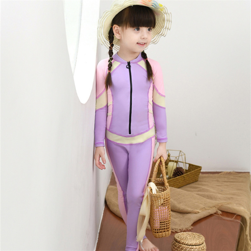 MEIYIER Korean style girl swimming suit kids one piece swimwear full body UV protection long sleeve swimsuit baby 2-12 year