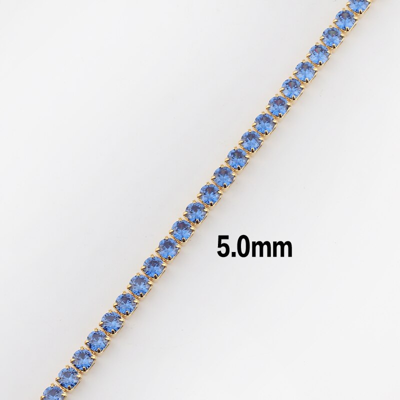 Gold Color 1 Row Shiny Colorful Neon Rainbow Iced Out Zircon Charm Thin CZ Tennis Chain 33+7CM Women Choker Necklace: blue cz 5.0mm