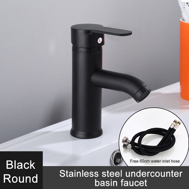 Classic Basin Faucet Included The 60cm Hose Black Cold And Water Mixer Convenient Bathroom Stainless Steel Sink Faucet: S
