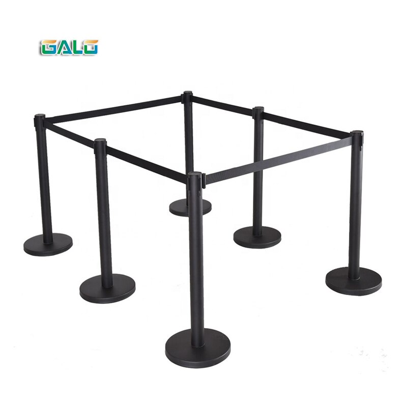 Matte Black Pillar Retractable Belt Queue Pole Barrier Retractable Stanchions for Crowd Control