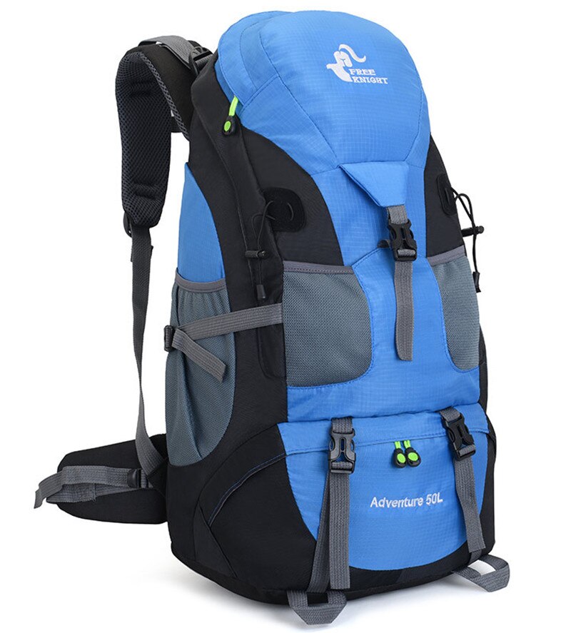 Waterdichte Bergbeklimmen Rugzak, 50-Liter Outdoor Sporttas, Reizen, Kamperen, Wandelen, dames En Mannen Rugzakken: BLUE