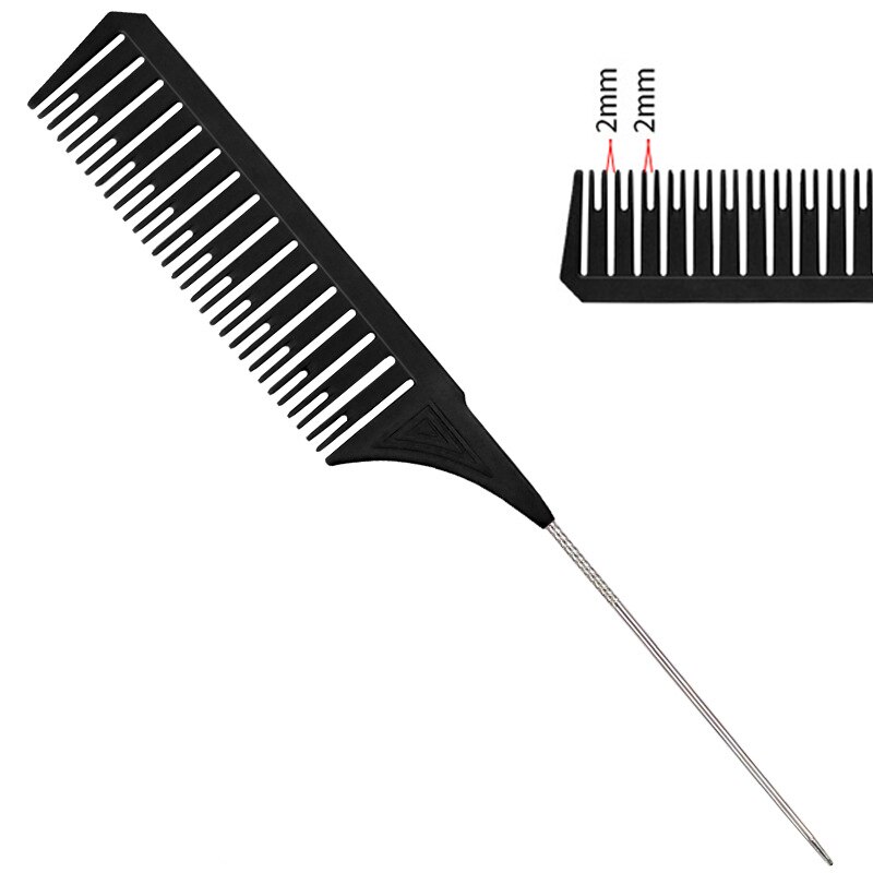 Hairdressing Comb Steel Tip Tail Pick Dyeing Comb Salon Highlighting Hair Comb Anti Static Barber Hair Cutting Comb: Metal Tail Big