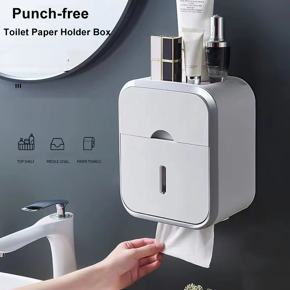 Aufbewahrungsbox für Toilettenpapier, wasserdicht, hohe Kapazität, staubdicht, stanzfrei, zur Wandmontage, Rollenpapier, Badezimmer, Heimbedarf