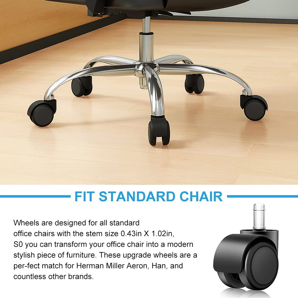 Office Chair Caster Wheels, 2 Inch Universal Office Chair Replacement Ball Casters Safe for All Floors (Hardwood, Carpet, Desk F