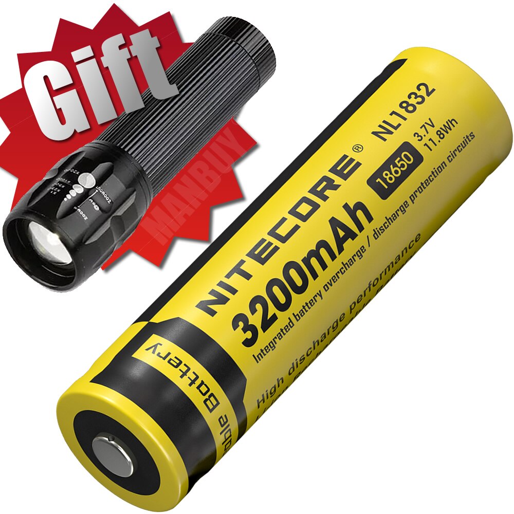 100% Original NITECORE NL1823/NL1826/NL1832/NL1834/NL1835 3.7V Li-ion Protected Battery Button Top 18650 + Flashlights FREE