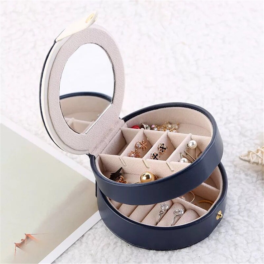 Korean Style Fresh And Simple Girl Earrings Plate Jewelry Box Protable Leather Earrings Ring Multi-function Jewelry Storage Box
