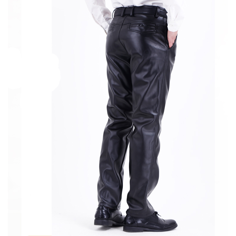 Thoshine Brand Spring Autumn Men Leather Pants Cargo Pants Fleece Smart Casual Male PU Faux Leather Trousers Plus Size Oversize
