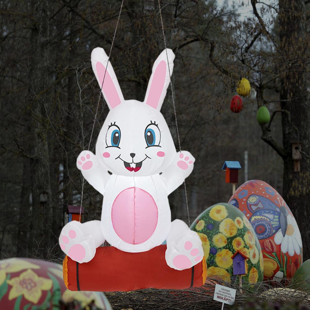 80x40cm LED Easter Inflatable Bunny Polyester Happy Face Inflatable Bunny Garden Decor Blow Up Inflatable Easter Rabbit
