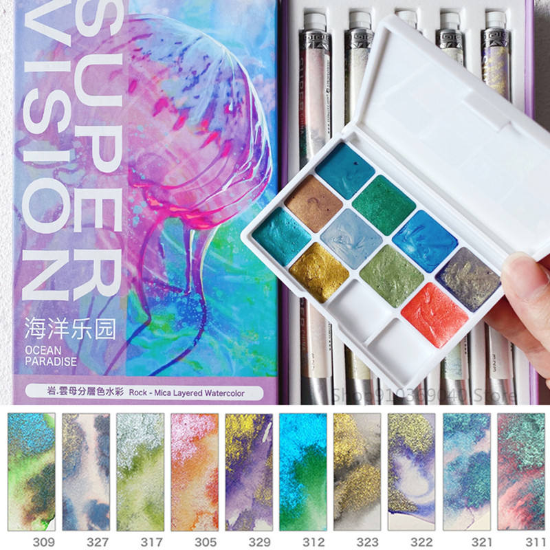 Supervision glimmer lagdelt akvarel pigment 10 farver 1ml perleskinnende kamæleon nedbør farve mester maleri kunst forsyninger