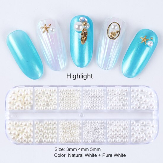 12 grille 3d ongles strass différentes tailles perles charmante Nail Art décoration blanc cercle perles goujons manucure bijoux gemmes CH785: 01