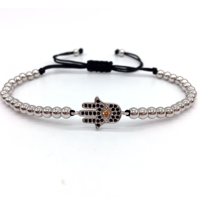 NAIQUBE 4mm Hand bracelet 4colors Trendy Pave Cz Beads Braided Macrame Bracelet for men and women Jewelry: 1