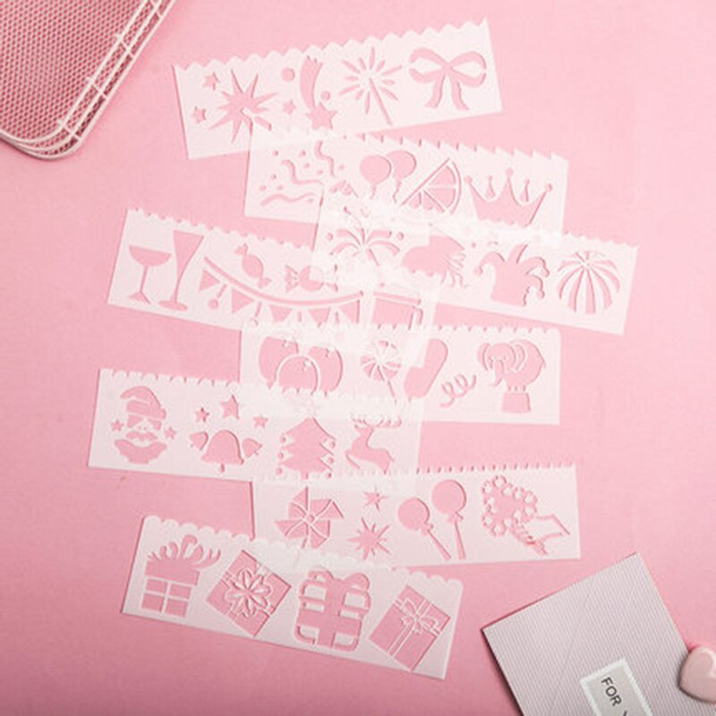 8pcs/1Set Hand Drawing Scrapbook Stencil Tools Self Adhesive Pattern Stencil DIY Plastic Photo Albums Scrapbook Stencil Patterns: Party