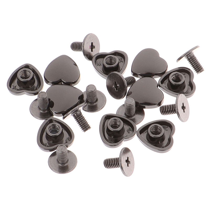 10 jogos/lote sacos de ombro diy inferior parafusos rebites parafuso acessórios forma coração bolsa preto, prata, ouro: black