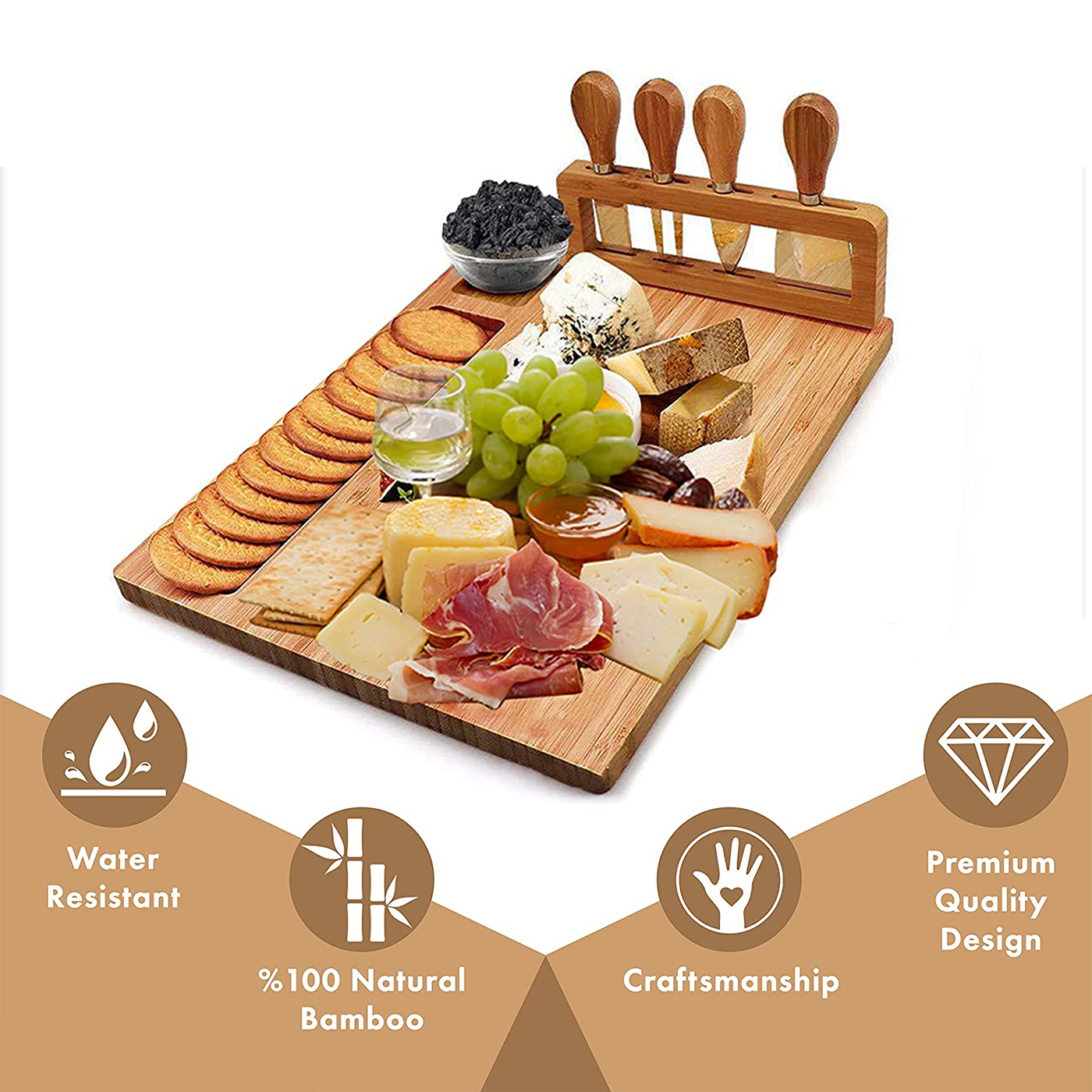 Cheese Board and Knife Set Large Charcuterie Platter Multifunctional Fruit Cheese Dessert Sweet Serving Wine Meat Cheese Tray