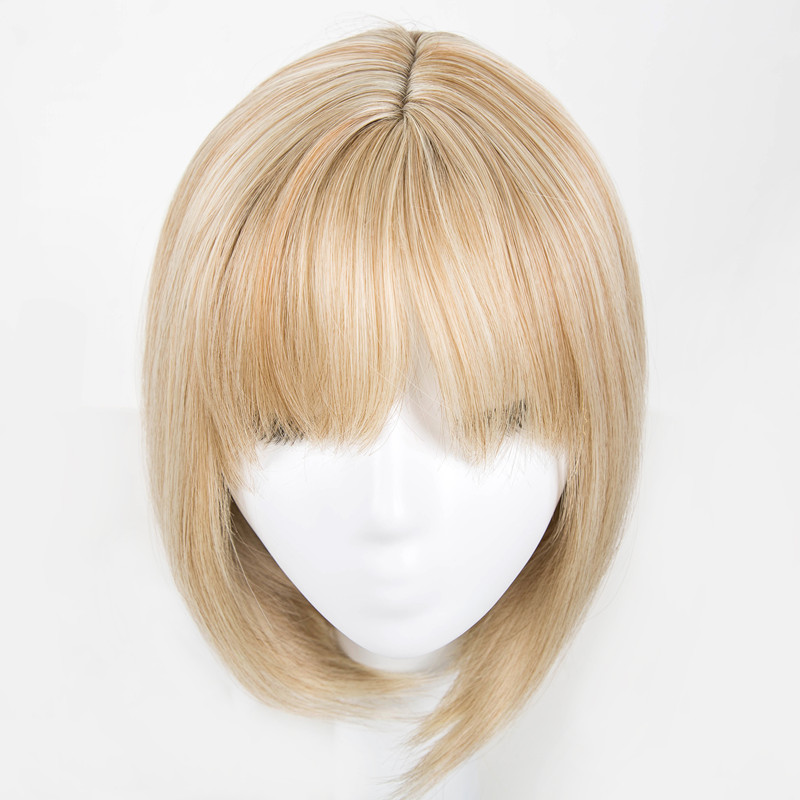 Fei-show peluca rubia Pelo Corto sintético ondulado fibra resistente al calor mujer Peruca línea de la parte media con flequillo postizo: P27 / 613