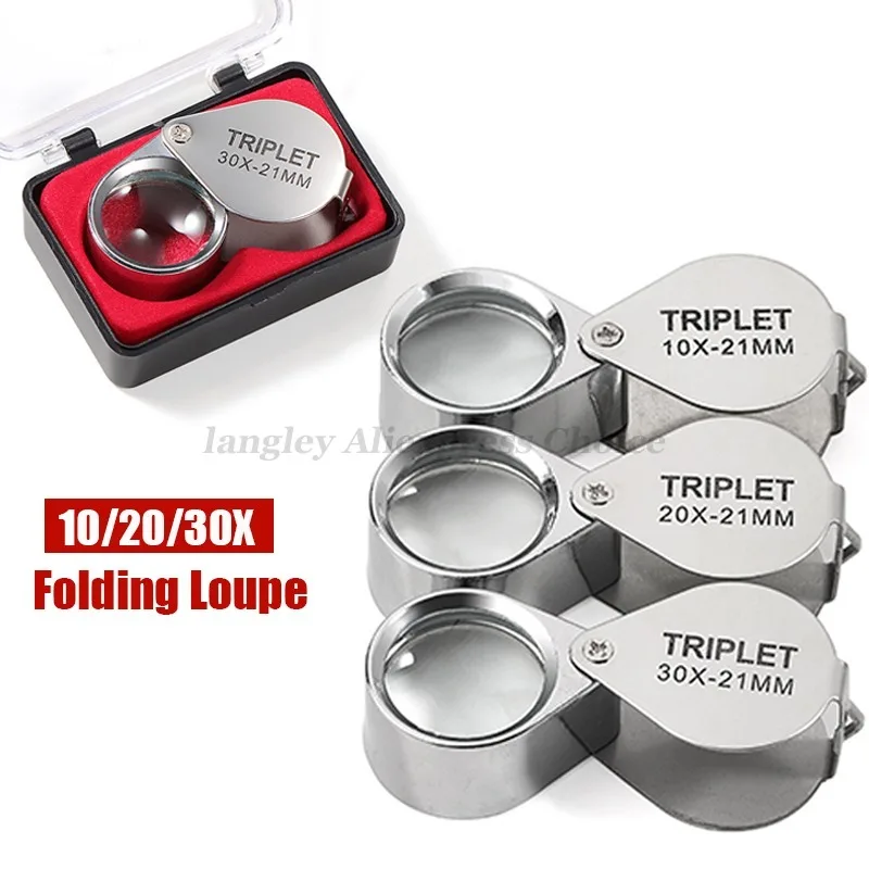 10x20x30X21mm Hoge Vergroting Metalen Opvouwbare Glazen Lens Kleine Draagbare Sieraden Horloge Accessoires Vergrootglas gereedschap
