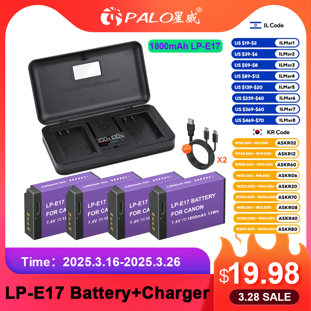 PALO-Batería de cámara LP-E17 LPE17 LP E17, cargador multifuncional para Canon EOS R8 RP 200D 250D M3 M5 750D 760D T6s 800D