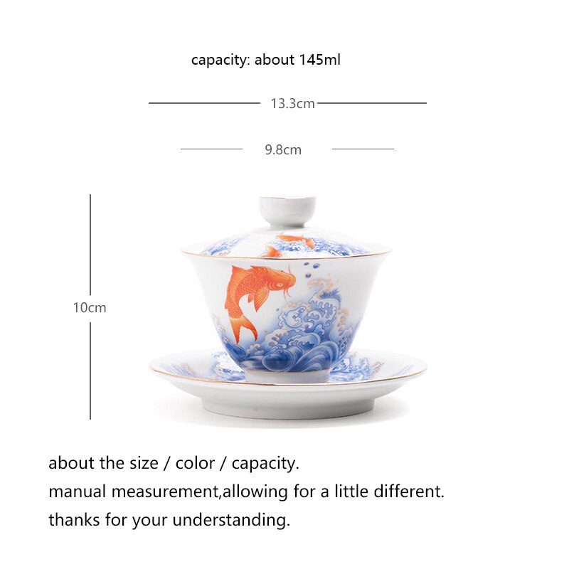 145ml keramiska teterriner porslin gaiwan karp teskål tefat lock set tefest teserviser dryckeskärl kopp dekor hantverk