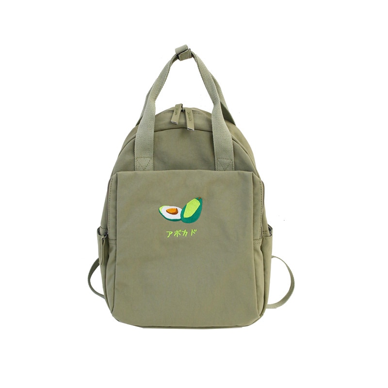 Menghuo Fruit embroidery Women Backpack Little Fresh Waterproof Nylon Solid Color Shoulder Bag Girls Schoolbag for Teenagers: Green