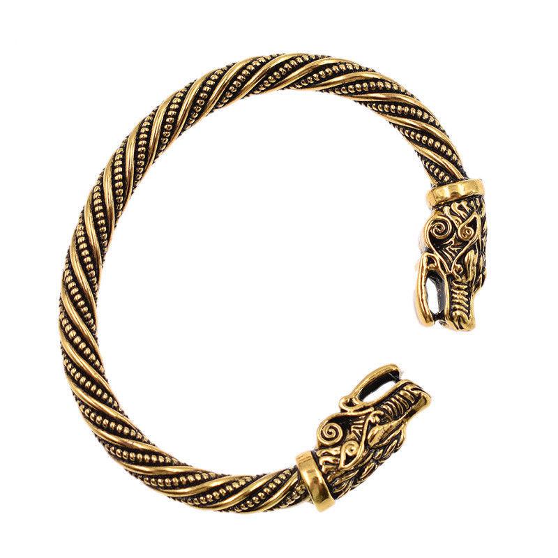 Teen Wolf Head Bangles Indian Jewelry Accessories Viking Bracelet Men Wristband Cuff Bangles For Women Accessories: Gold