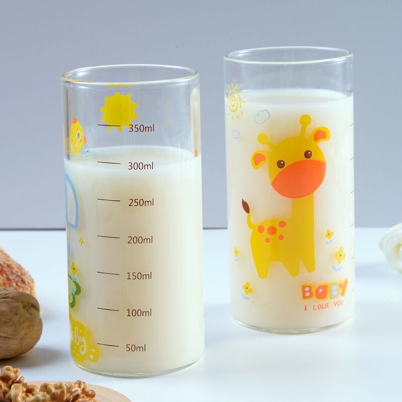 Coffee Tea Milk Glass Cup Scale Japanese style Heat-resistant Animals Cartoon Glass Cups for Cold Drinks Tea Cup Lid straws