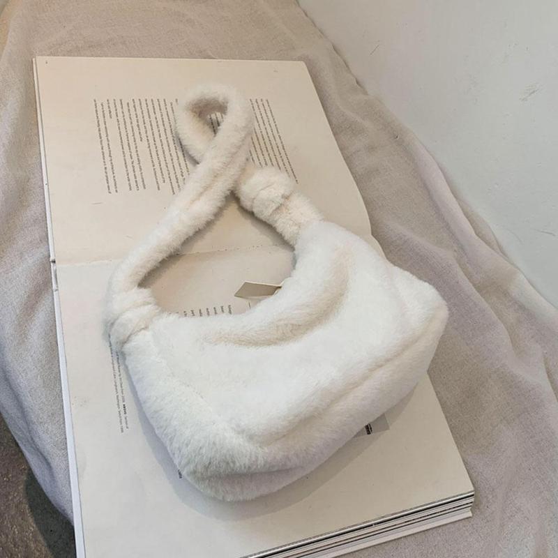 Mode Pluizige Schoudertassen Voor Vrouwen Solid Warme Zachte Vrouwelijke Handtas Herfst Zak Zakken Onderarm Pluche Winter Kleur Bont j2G5