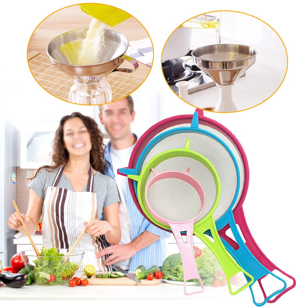 4Pcs Mini Small Plastic Mesh Scoop Strainer Food Sieve Kitchen Basket Fried Food Fishing Oil Scoop Colander Strainer