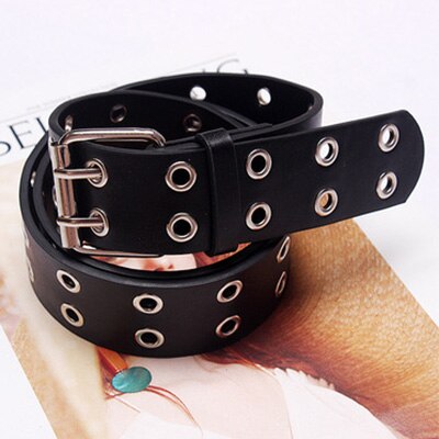 bracelet en polyuréthane femmes Punk chaîne réglable noir Double oeillet oeillet cuir boucle ceinture pour femmes Vintage ceintures: Black