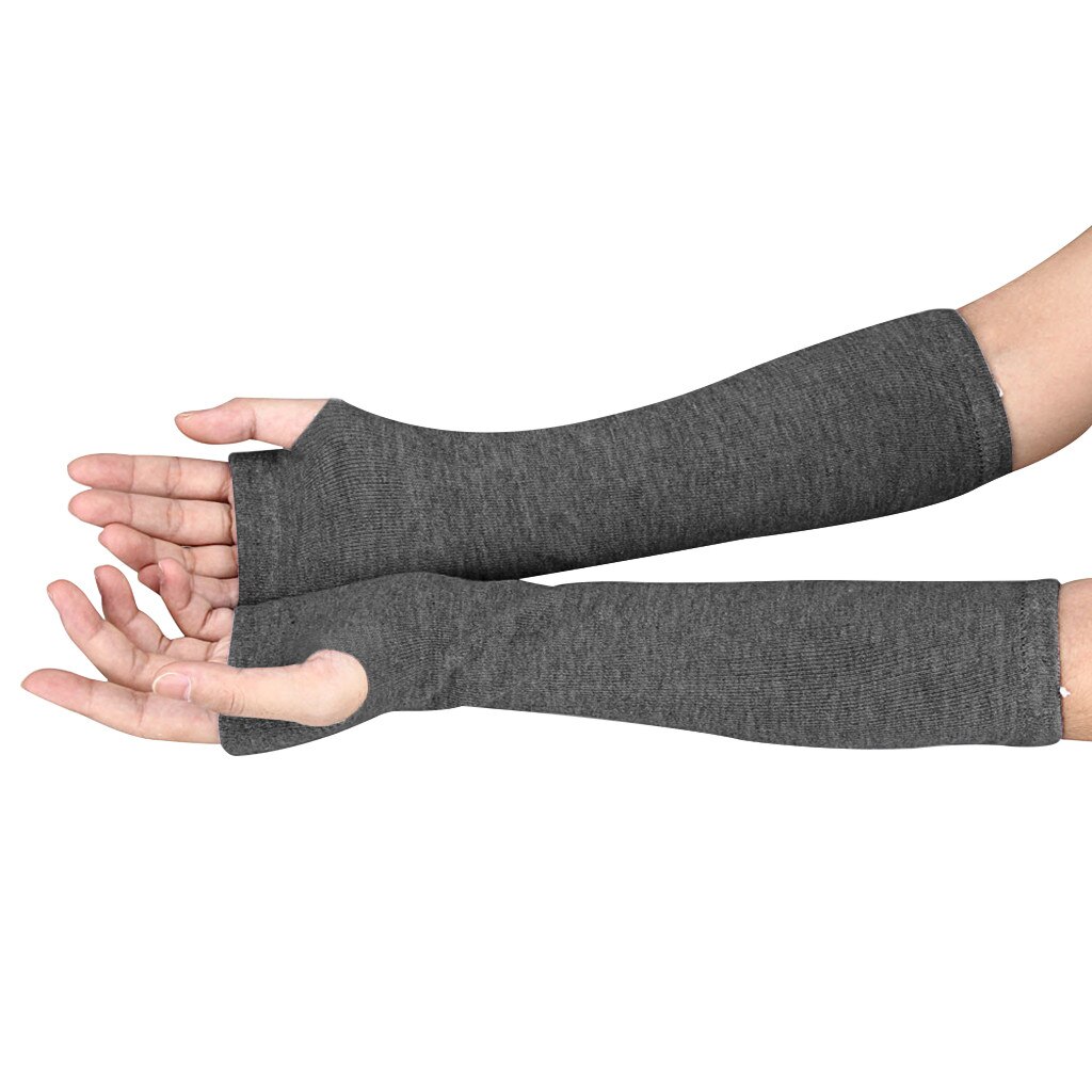 Sagace gants unisexe poignet bras tricoté à la main longs gants sans doigts couleur unie Crochet mitaines: Gris foncé