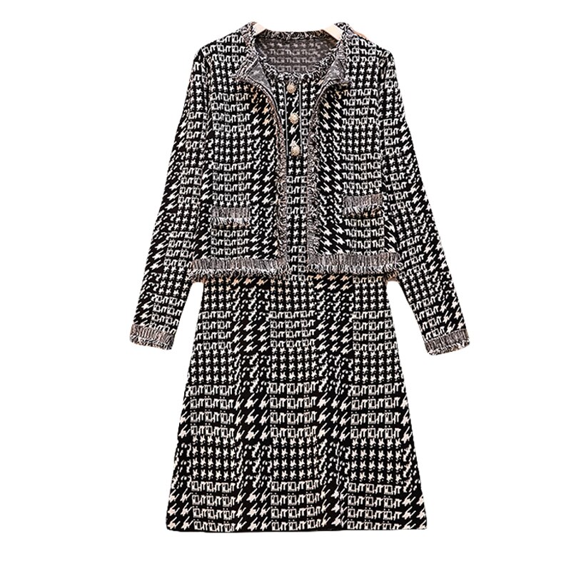 Vintage Knit Cardigan and Sleeveless Dress Two Piece Set