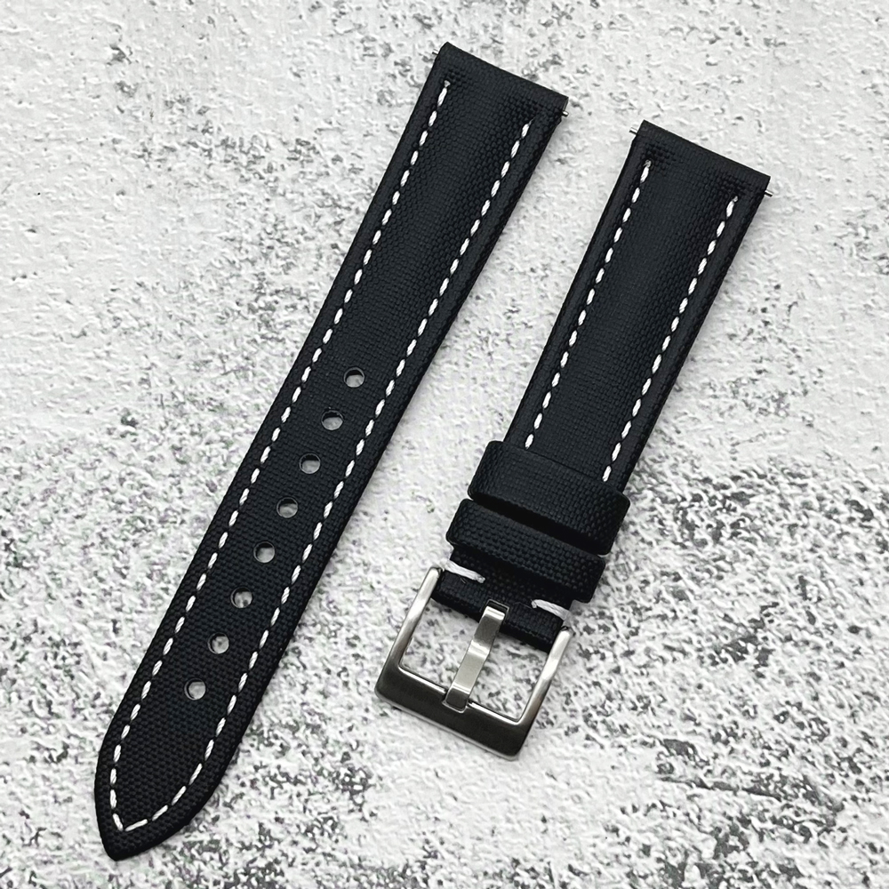 Waterdichte Canvas Horlogeband 18mm 19mm 20mm 21mm 22mm Stof Met Lederen Quick Release Horlogeband heren Polsband Accessoires: Red black / 24mm