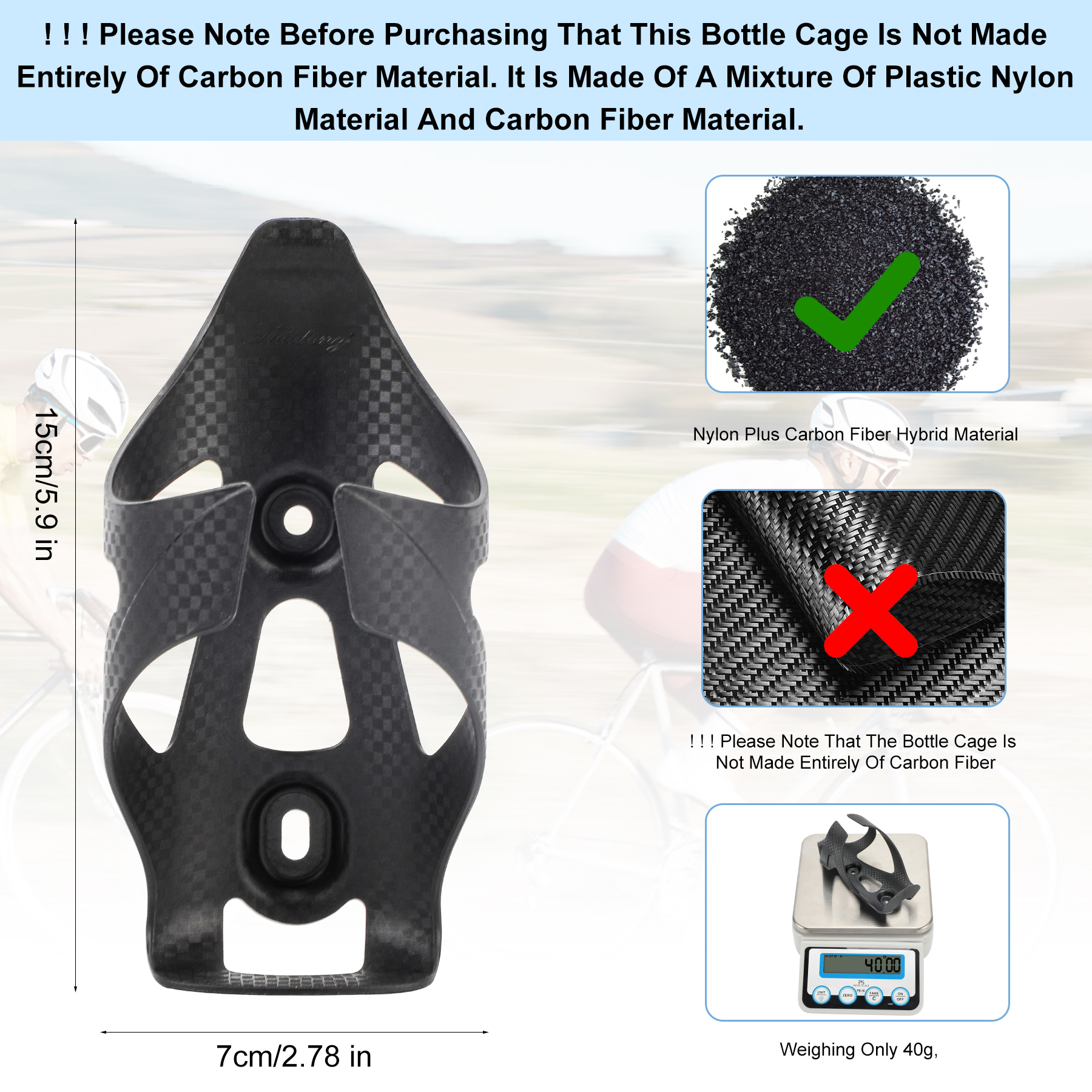 HUALONG Bike Water Bottle Holder Nylon Add Carbon Fiber Water Bottle Cage Road Bikes Mountain Bicycle Water Bottl Drink Cup Hold