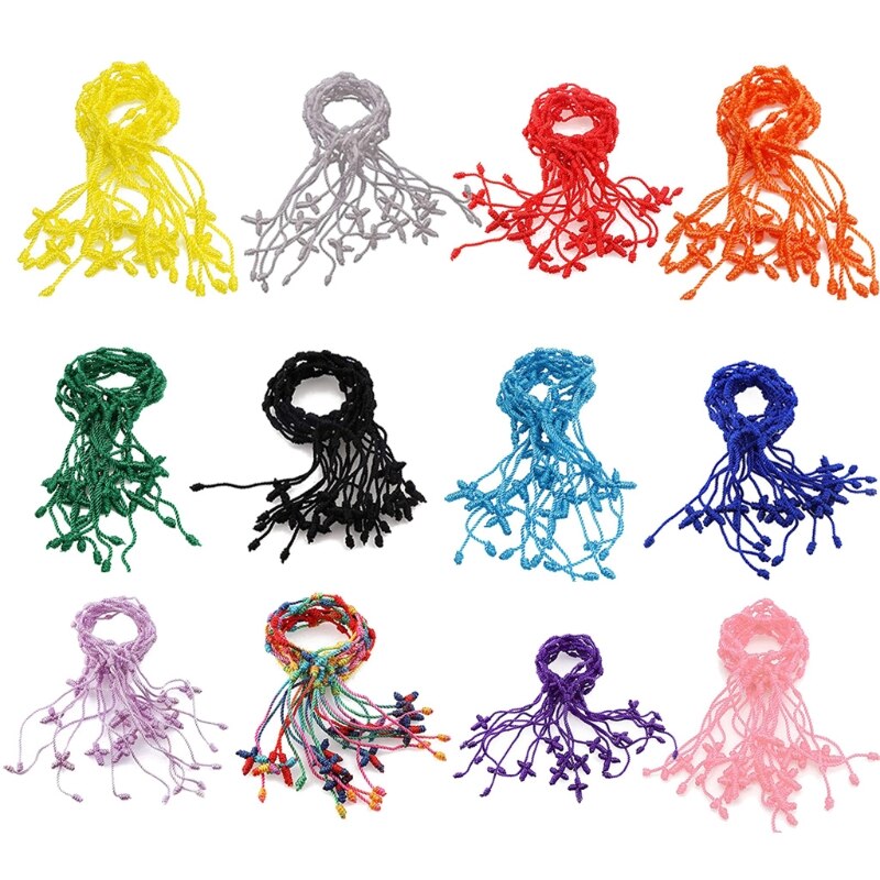 12Pcs Adjustable Kabbalah 7 Knot String Cross Bracelet Good Luck Tibet Bracelet B36D