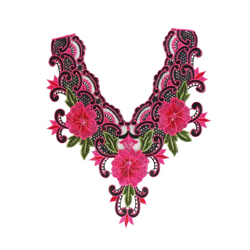 Floral Flower Lace Embroidered Neckline Neck Collar Trim Clothes Sewing Water Soluble Mesh Accessories Applique Patch: Rose