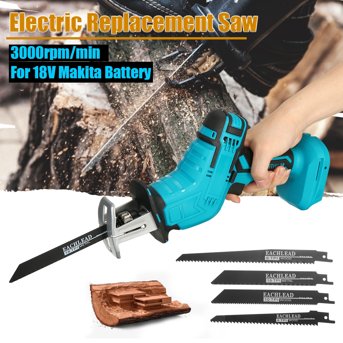 Mini Elektrische Zaag Accu Reciprozaag Houtbewerking Snijden Diy Power Zagen Tool Met 4 Zaagbladen Voor 18V Makita batterij